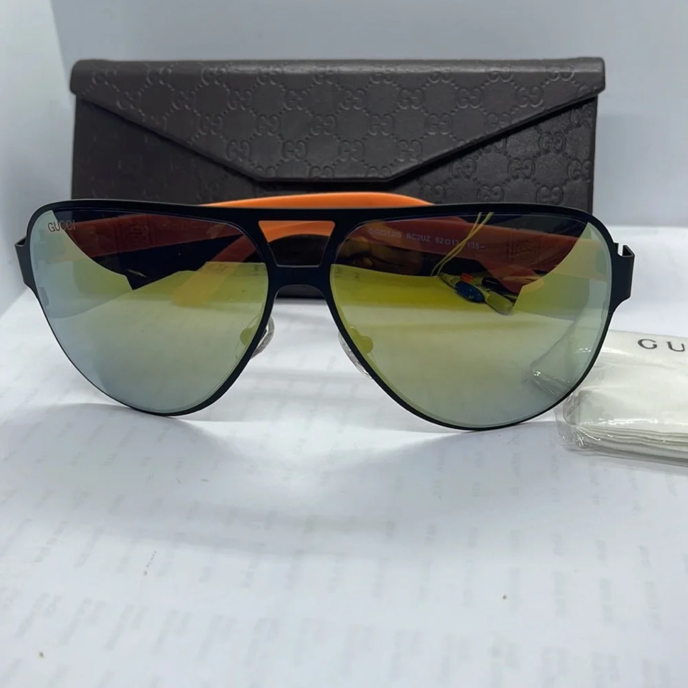 Brand new Gucci Sunglass Unisex GG2252/s Black with Orange Mirror lenses - Picture 1 of 8